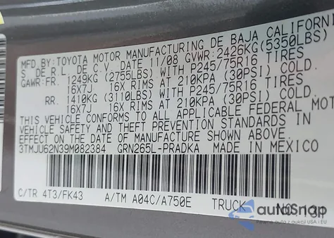 2009 Toyota Tacoma Double Cab Prerunner from USA, damaged, VIN 3TMJU62N39M082384